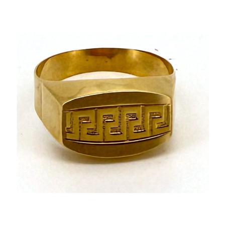 Anillo anillo sello rectangulo greca de oro 18k talla 23